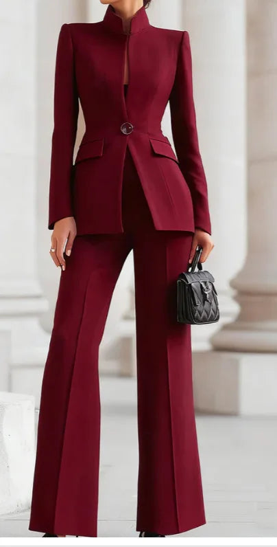 Conjunto Feminino Elegante de Blazer e Calças — Slim Fit para Trabalho