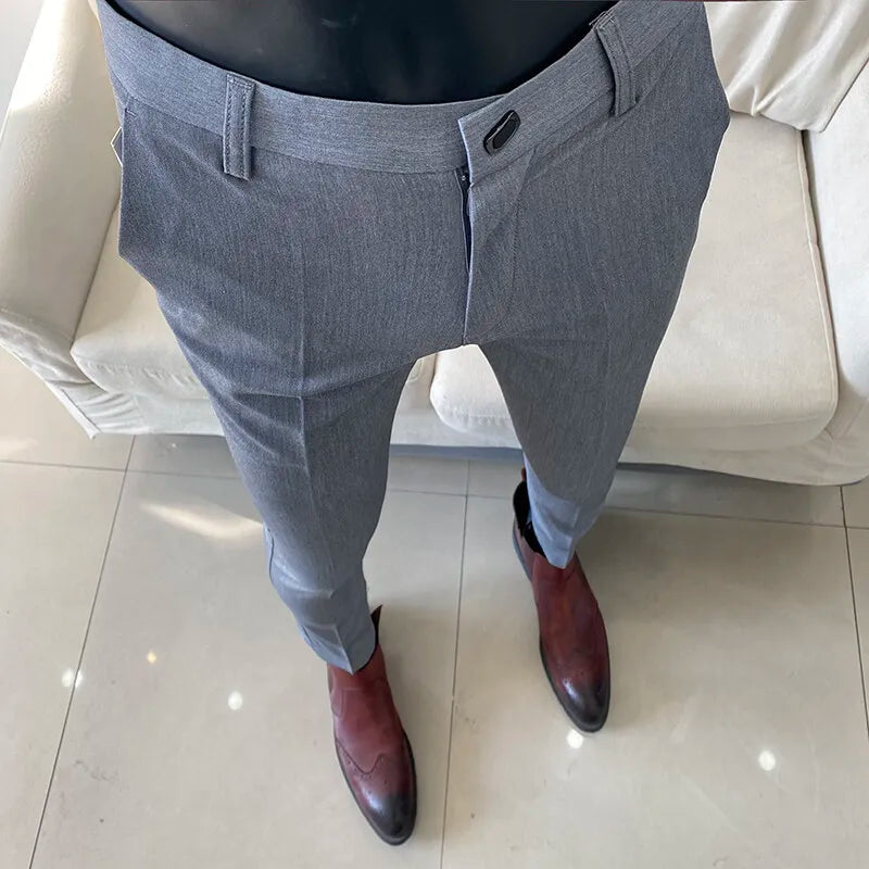 Calças sociais casuais slim fit masculinas para a primavera