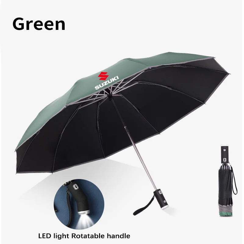Guarda-chuva automático dobrável à prova de vento com luz LED