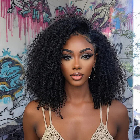 Peruca sem costura afro kinky encaracolado