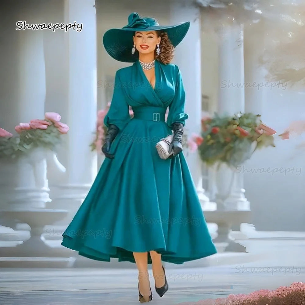 Vestido elegante com decote em V, corte em A