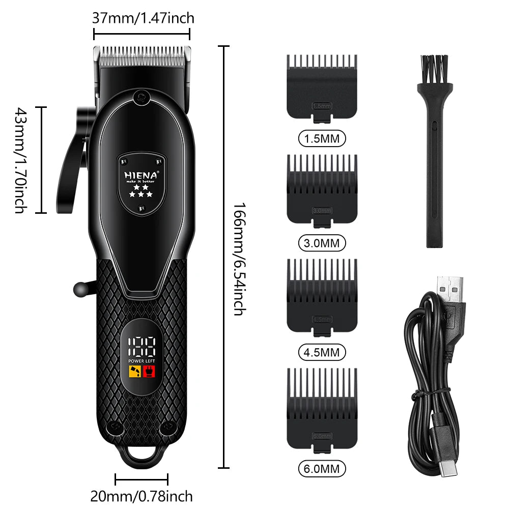 Kit de Cortador de Cabelo HIENA — Aparador Elétrico Profissional com Display LCD