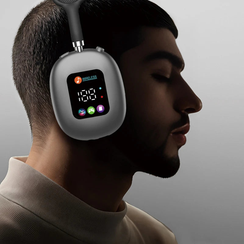 Fones de ouvido Bluetooth sem fio com tela digital RGB