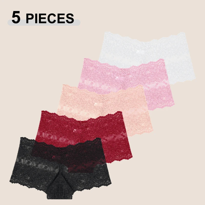 Conjunto de 5 Calcinhas Femininas de Cintura Alta com Renda