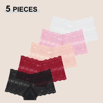 Conjunto de 5 Calcinhas Femininas de Cintura Alta com Renda