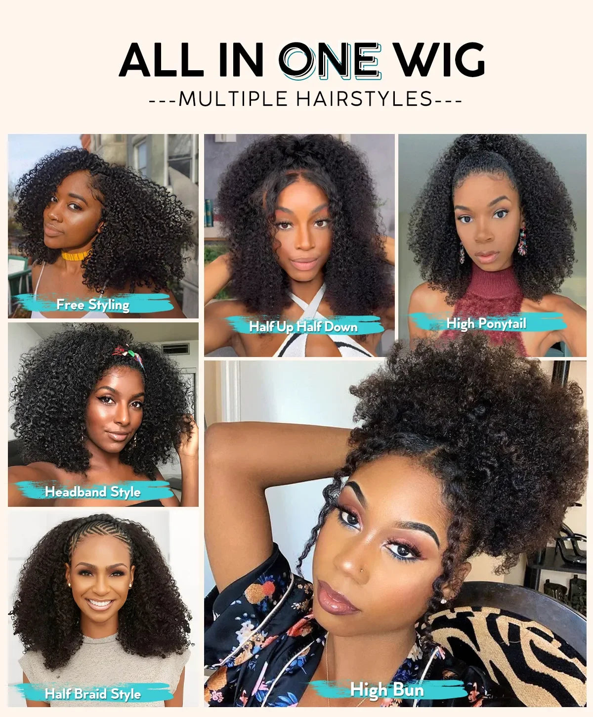 Peruca sem costura afro kinky encaracolado