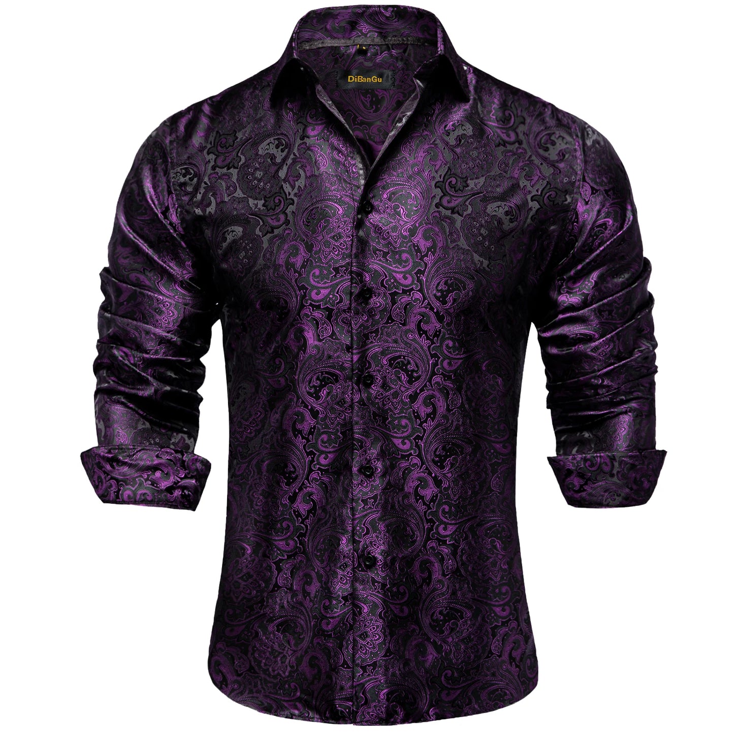 Camisa Masculina Paisley de Manga Longa em Poliéster