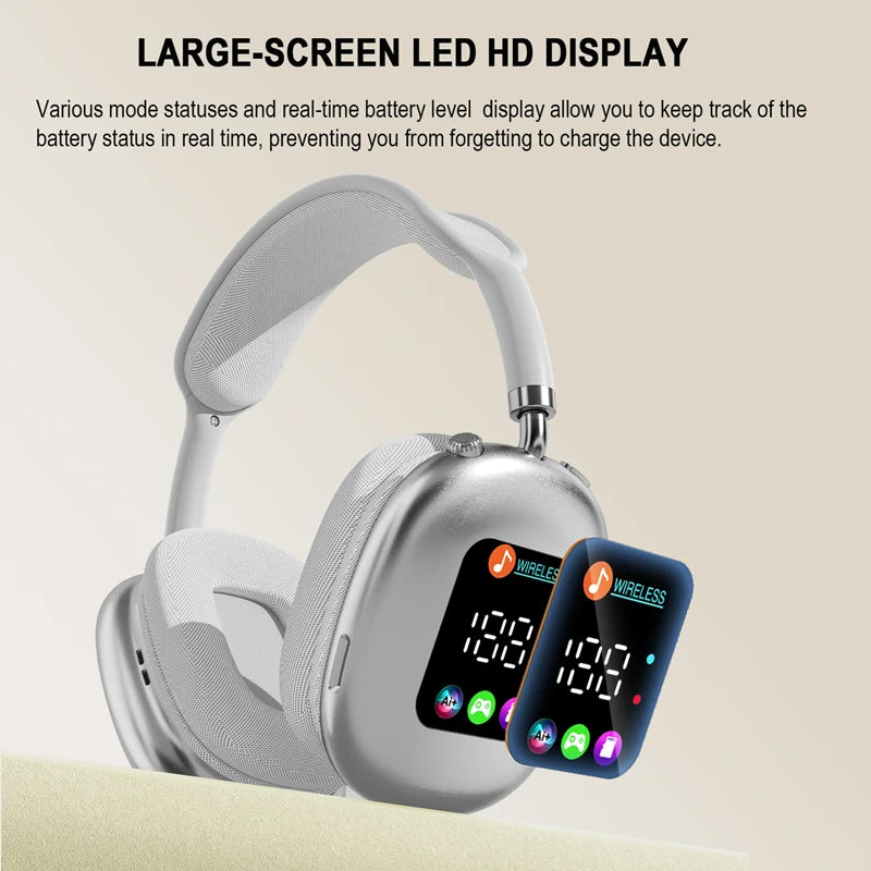 Fones de ouvido Bluetooth sem fio com tela digital RGB