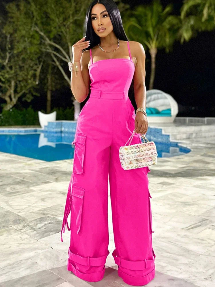 Macacão Feminino Cargo de Verão – Perna Larga, Bolsos e Estilo Casual