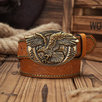 Cinto Unissex Western Vintage em Couro PU com Fivela
