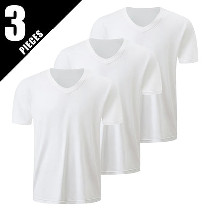 T-Shirt Masculina Básica com Decote em V — Packs de 1 a 4 Peças