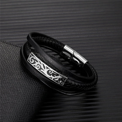 Pulseiras estilo punk viking em pele genuína entrançada