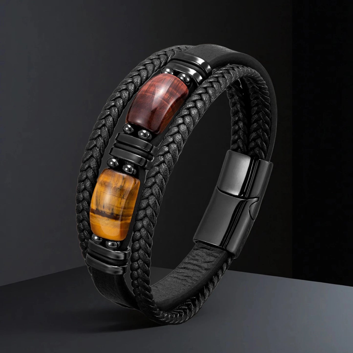 Pulseiras de couro com pedra natural