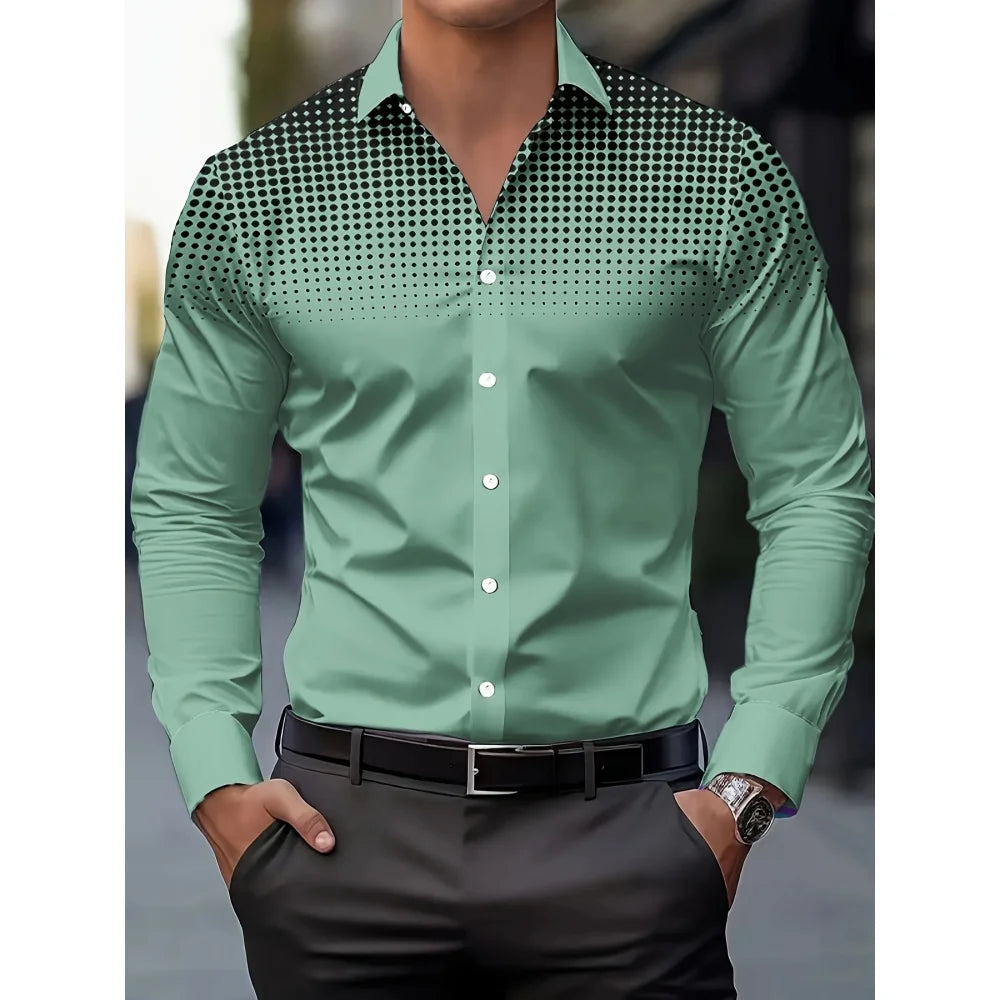 Camisa Masculina de Manga Comprida com Estampa Gradiente