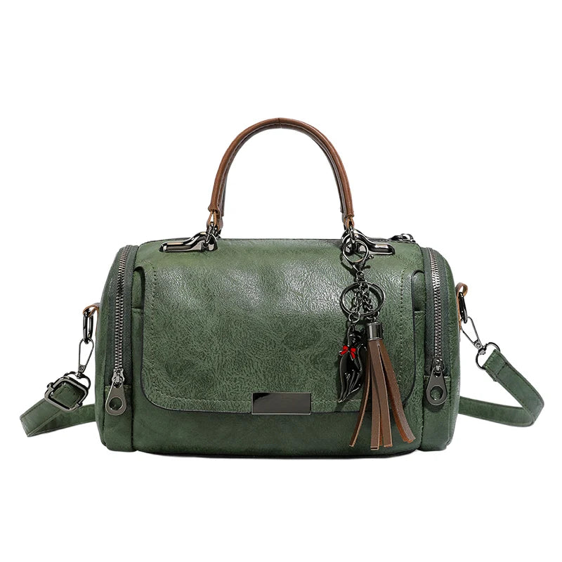 Bolsa de Ombro Feminina Grande — Capacidade Ampla, Borlas, Zíper e Alça Removível