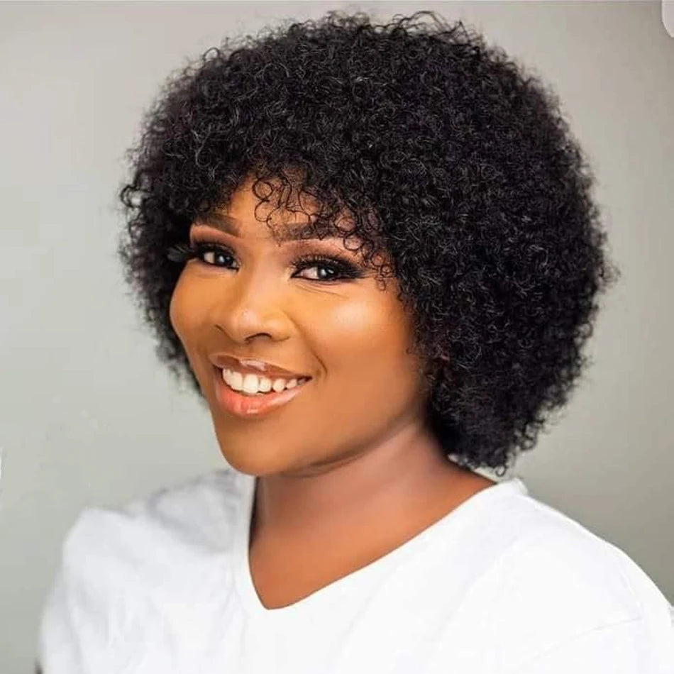 Peruca Curta Afro Kinky em Cabelo Humano