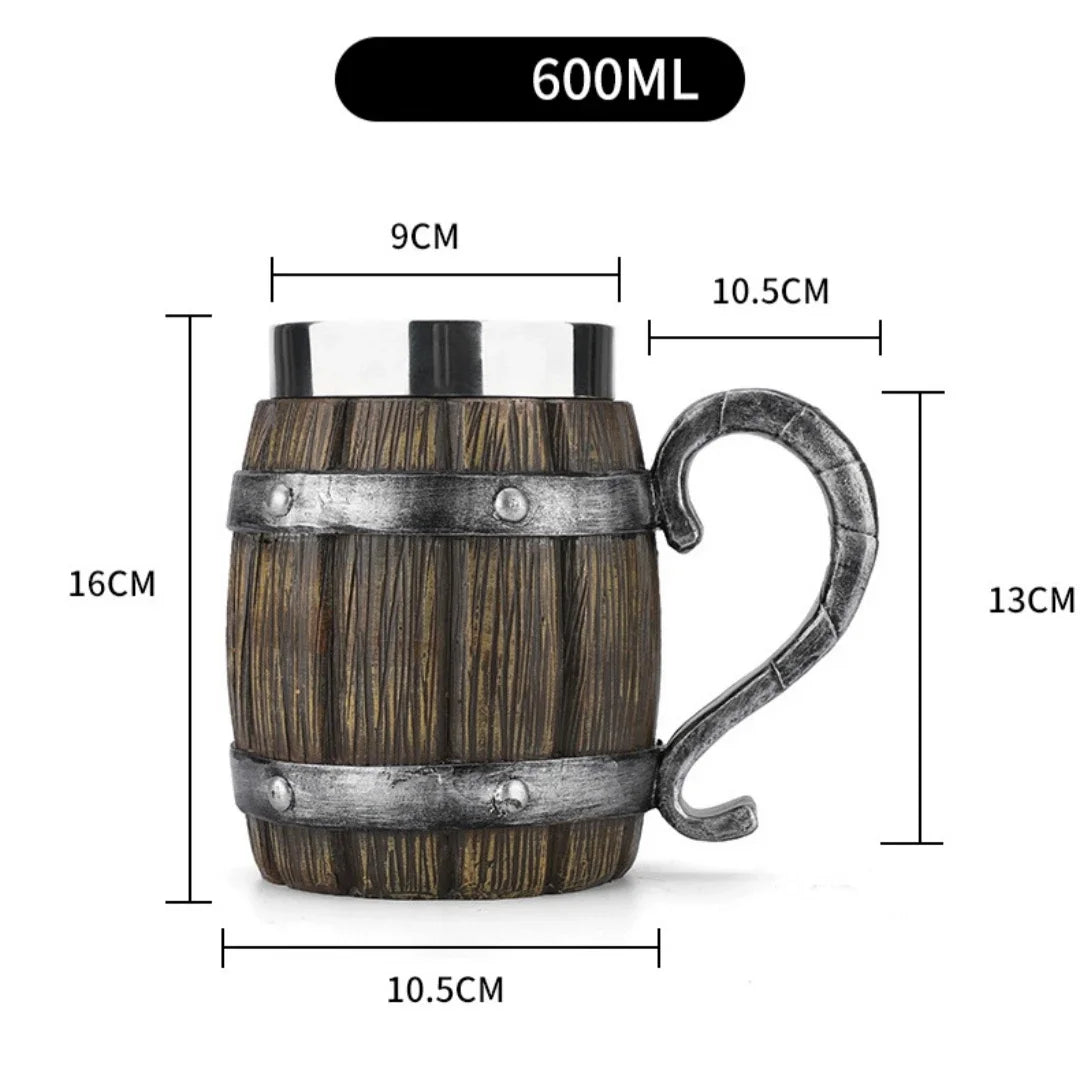 Caneca de cerveja estilo Viking em aço inoxidável