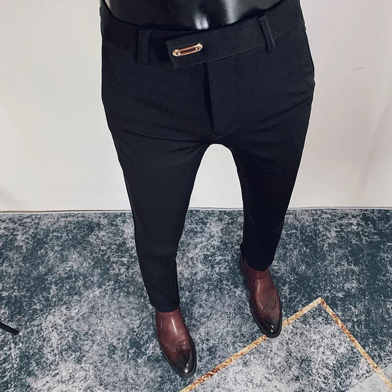 Calças sociais casuais slim fit masculinas para a primavera