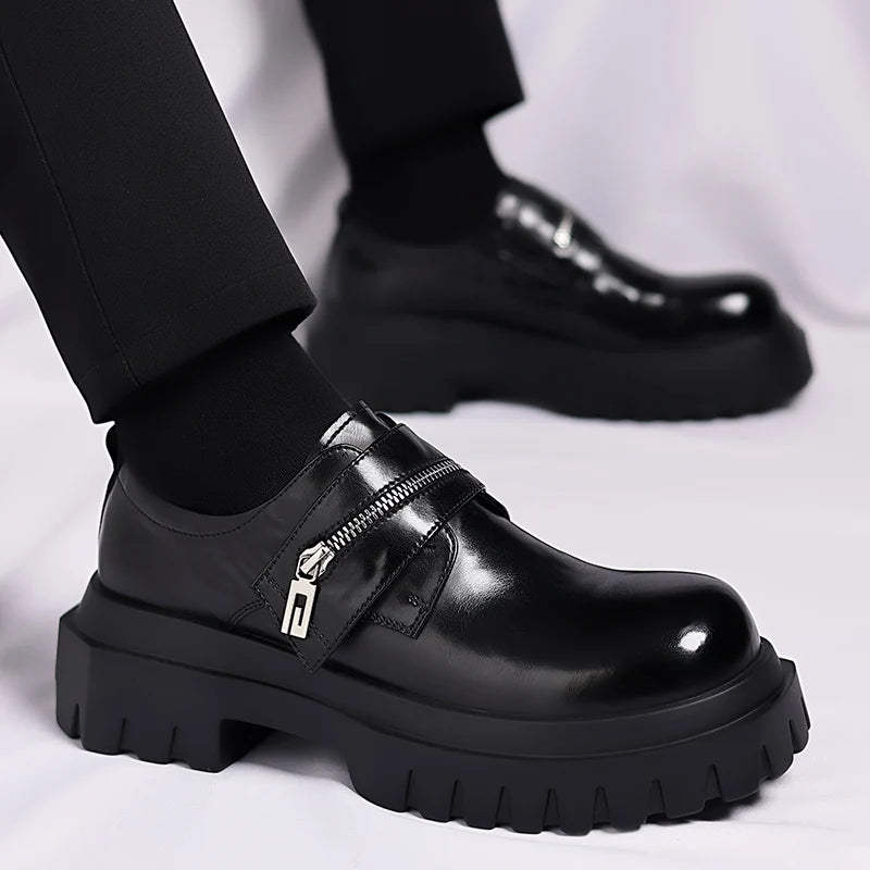 Sapatos de couro de sola grosso estilo britânico