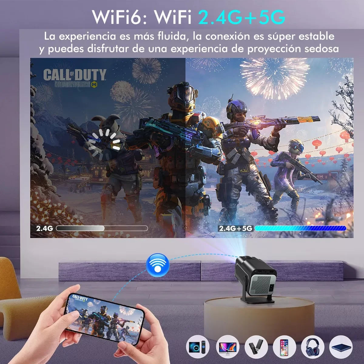 Projetor KaiAqua HY320 com Android 11, resolução 4K nativa