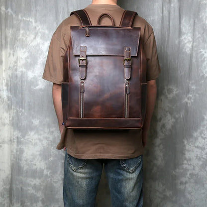 Mochila vintage de couro crazy horse
