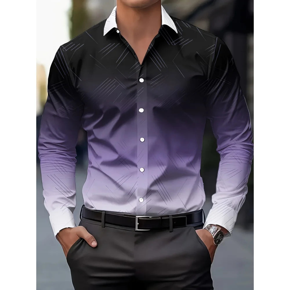 Camisa Masculina de Manga Comprida com Estampa Gradiente