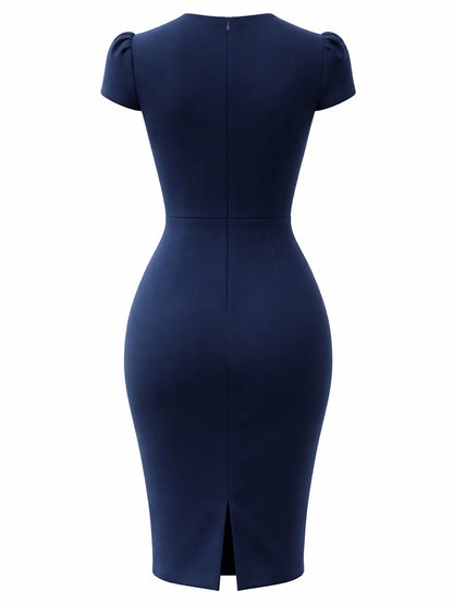 Vestido lápis feminino elegante com mangas curtas