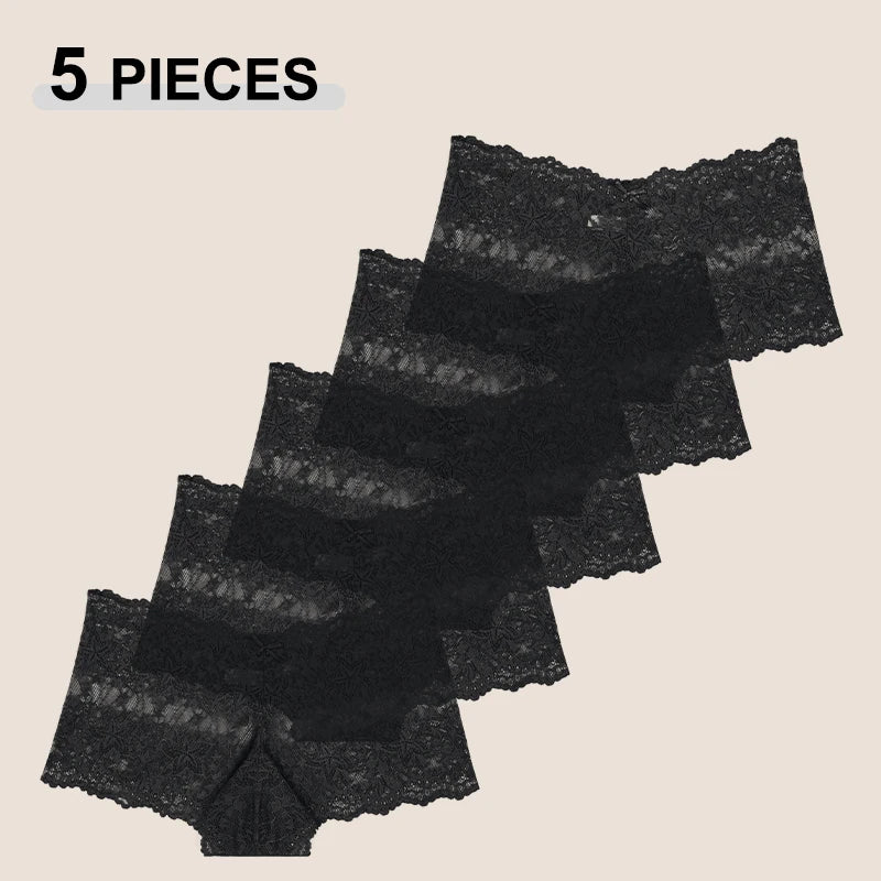 Conjunto de 5 Calcinhas Femininas de Cintura Alta com Renda
