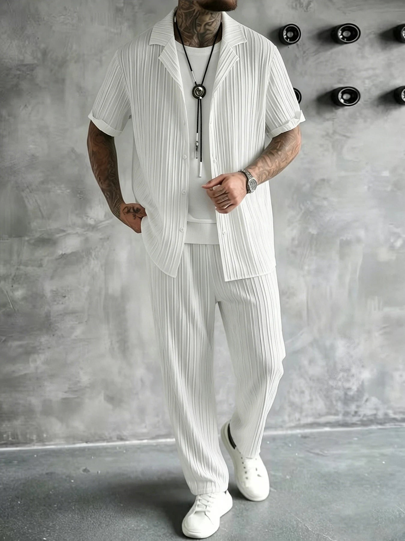 Conjunto Masculino de 2 Peças com Camisa de Manga Curta e Calça