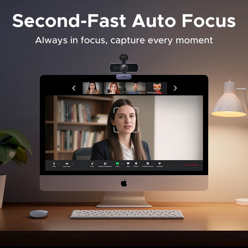 Webcam UGREEN 4K/1080P — 8 MP, Foco Automático e Microfones com Cancelamento de Ruído por IA