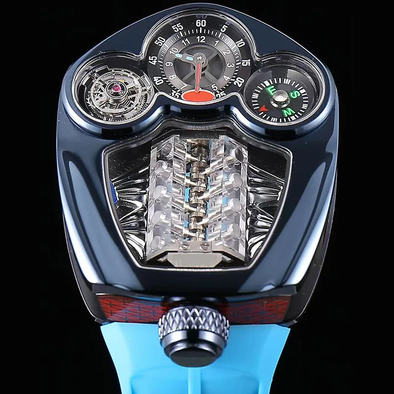 Relógio Masculino de Quartzo Engine — Aço Inoxidável, Bússola e 3 ATM