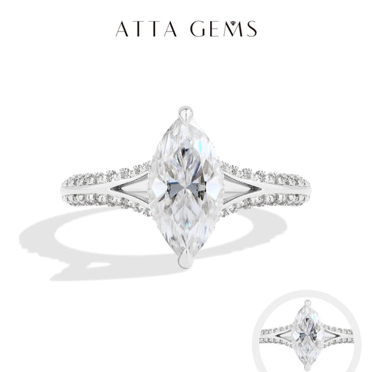 Anel de Noivado ATTAGEMS 2 ct de Moissanite Marquise em Prata 925