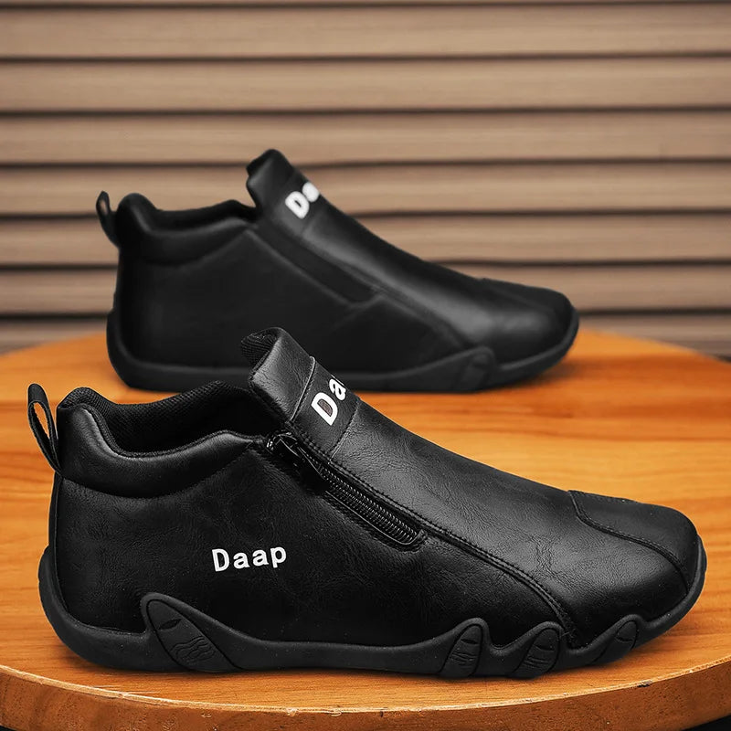 Mocassins Masculinos de Couro com Fecho de Zíper