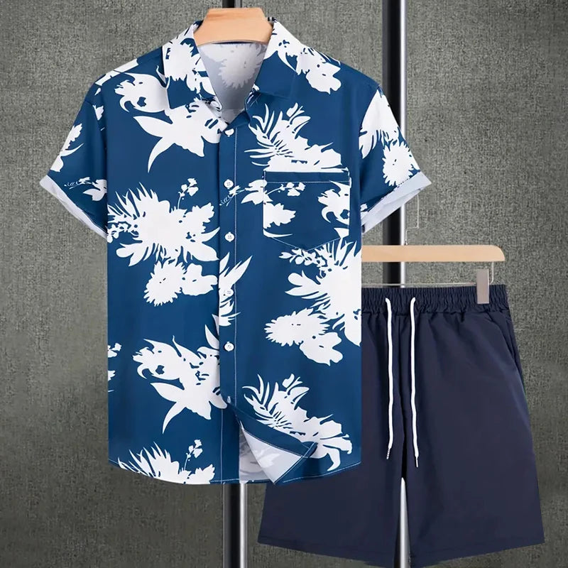 Conjunto Masculino de Verão com Estampa de Folhas