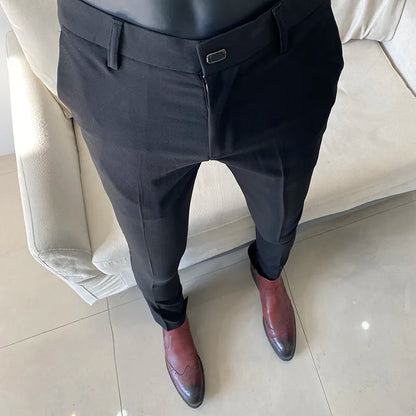 Calças sociais casuais slim fit masculinas para a primavera