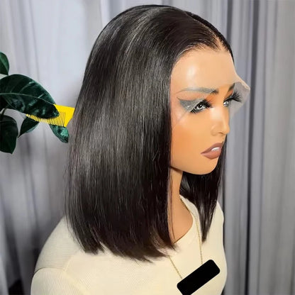 Peruca Bob Curta e Lisa com Densidade de 230% e Lace Front 13x4