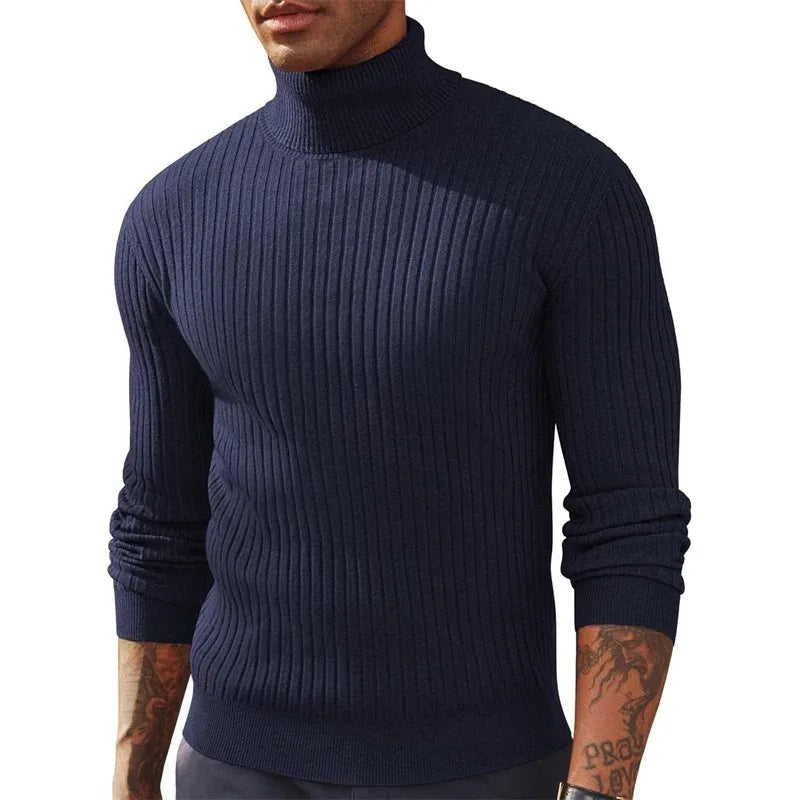 Camisola Masculina de Gola Alta em Malha — Outono e Inverno