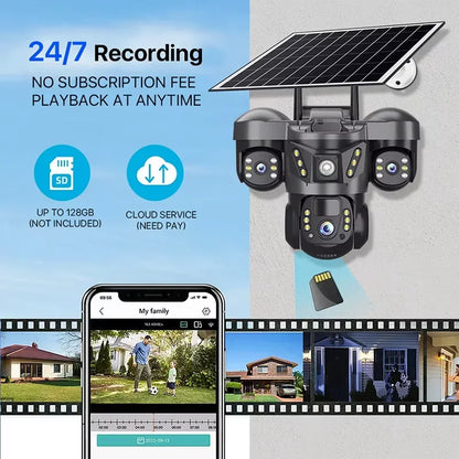 Câmera solar wi-fi sem fio, três lentes