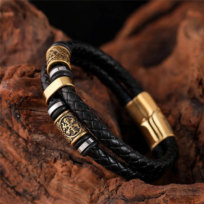Pulseiras estilo punk viking em pele genuína entrançada