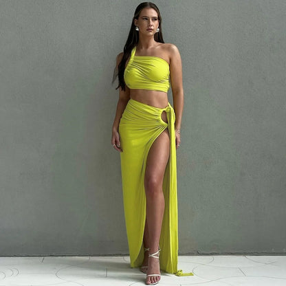 Vestido ruched de cintura alta