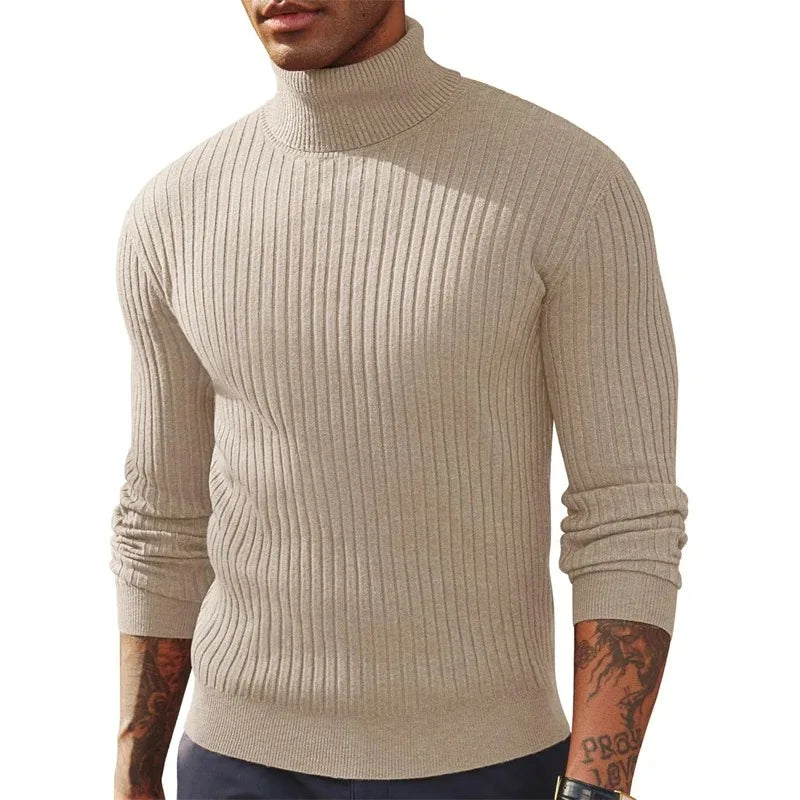Camisola Masculina de Gola Alta em Malha — Outono e Inverno