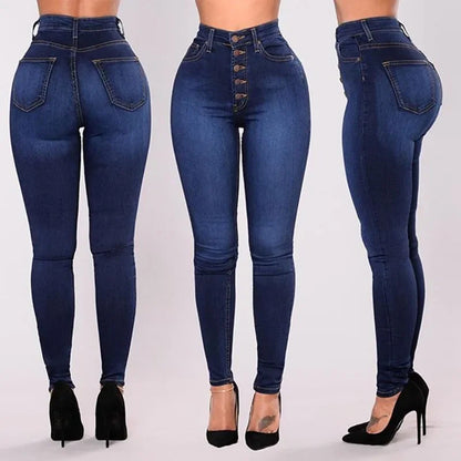 Jeans Femininos de Cintura Alta com Elasticidade — Corte Justo