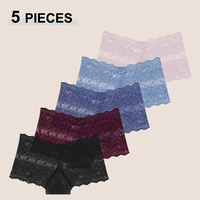 Conjunto de 5 Calcinhas Femininas de Cintura Alta com Renda