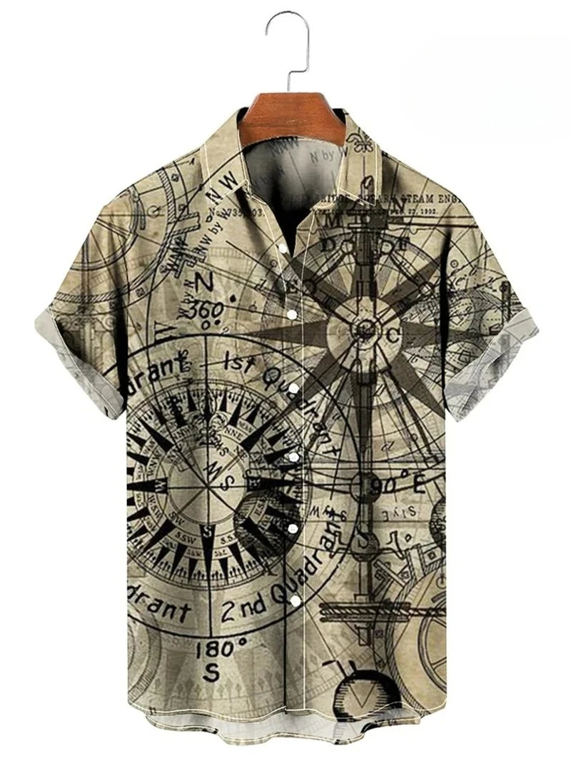 Camisa vintage com estampa de mapa 3D