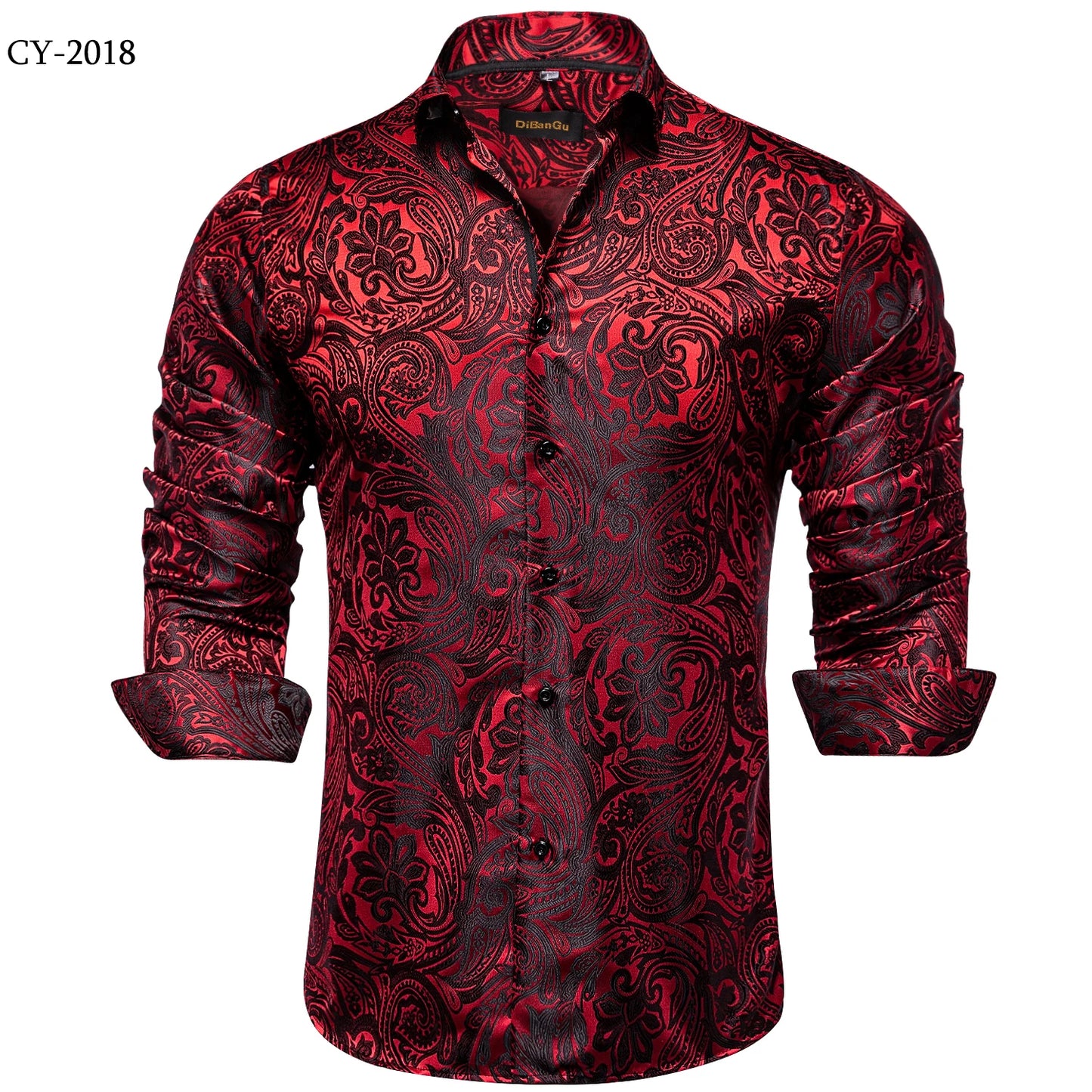Camisa Masculina Paisley de Manga Longa em Poliéster