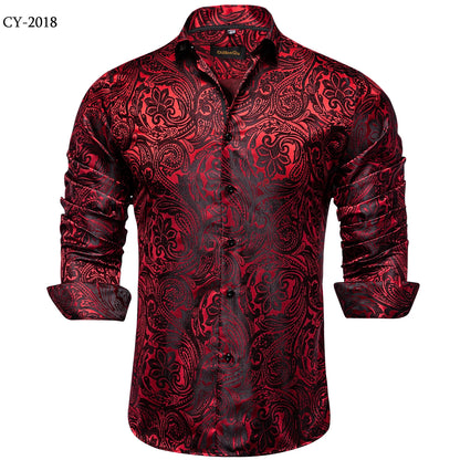 Camisa Masculina Paisley de Manga Longa em Poliéster