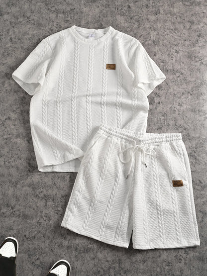 Conjunto Masculino Texturizado de Camiseta e Calções