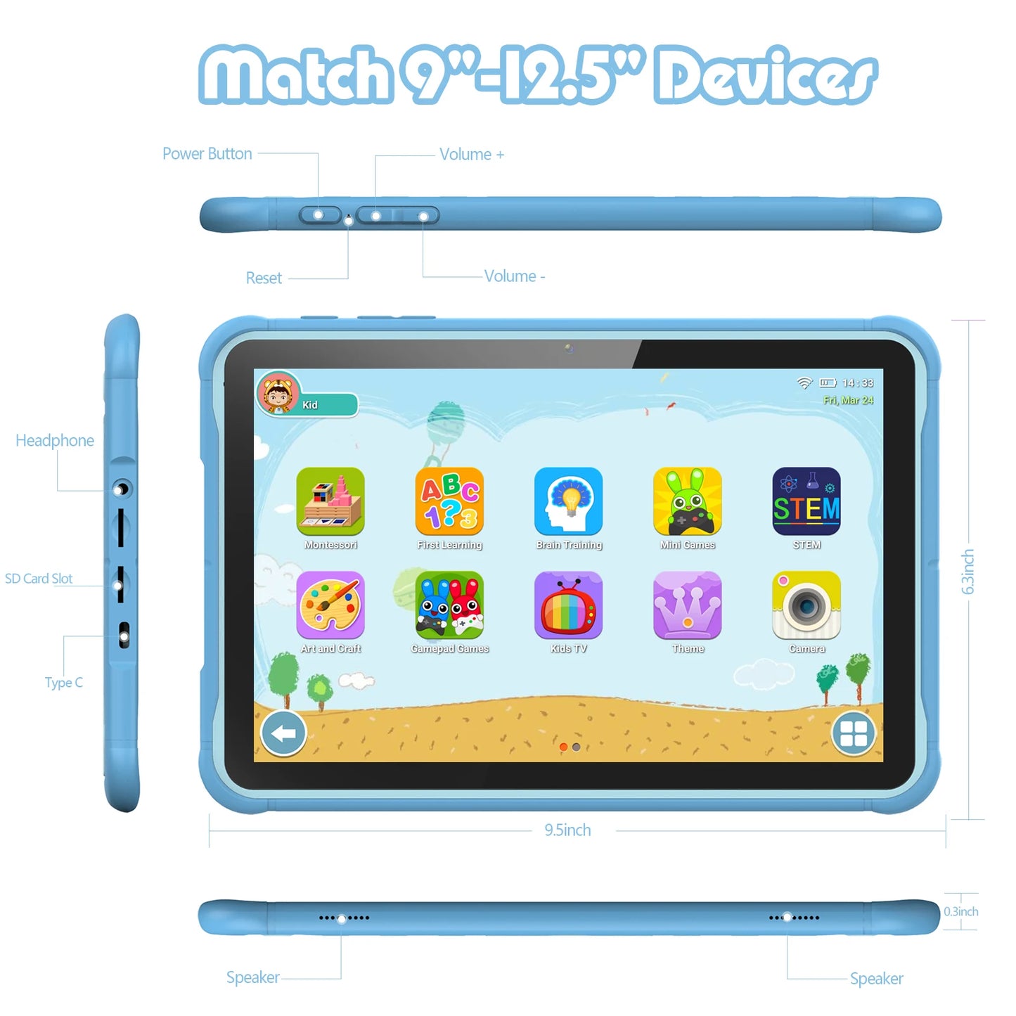 Tablet infantil Pritom de 10 polegadas com Android 13 Go