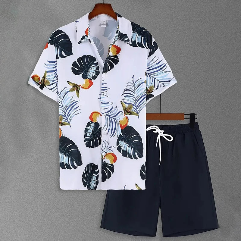 Conjunto Masculino de Verão com Estampa de Folhas