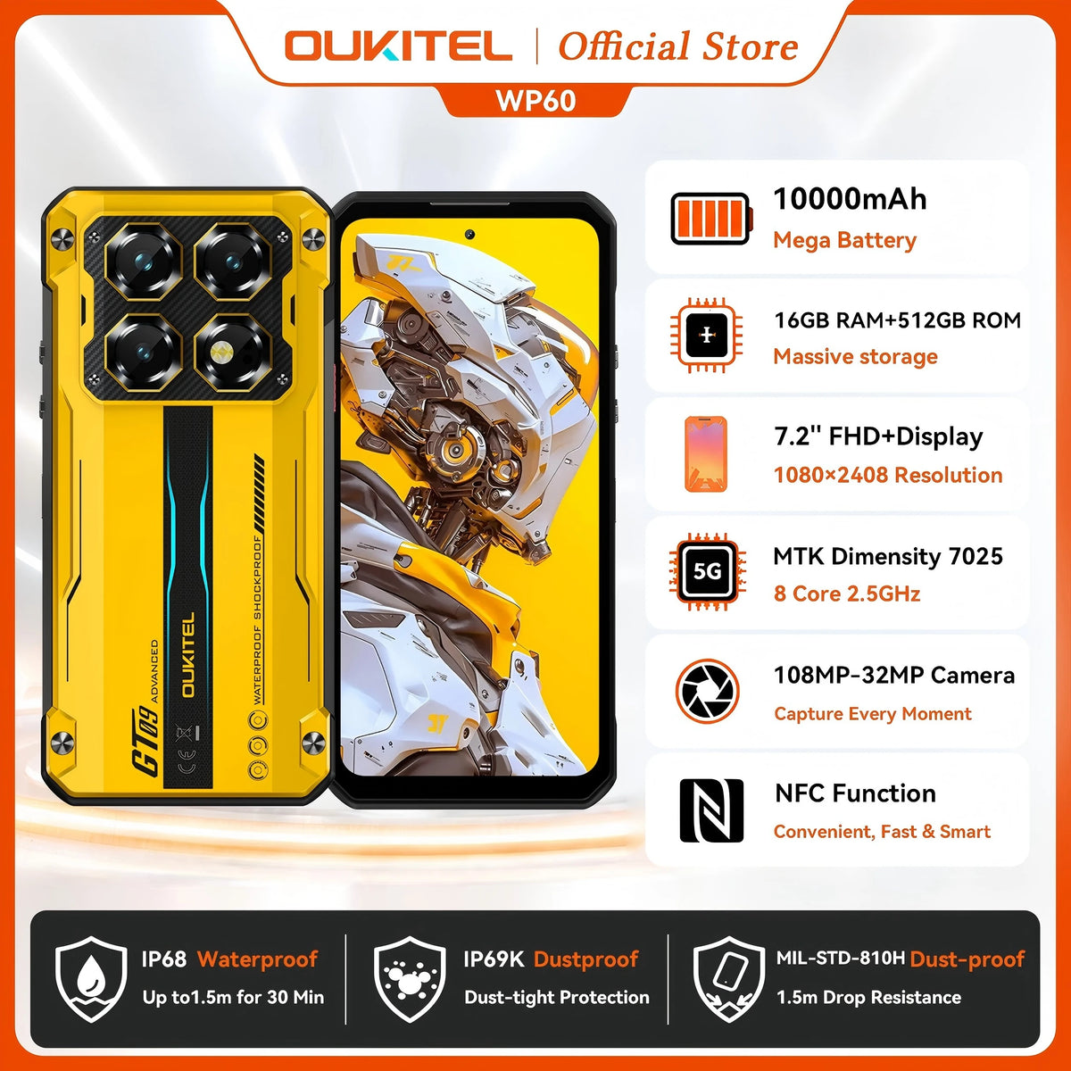 OUKITEL WP60 5G — Smartphone Robusto 7,2″, 48 GB + 512 GB